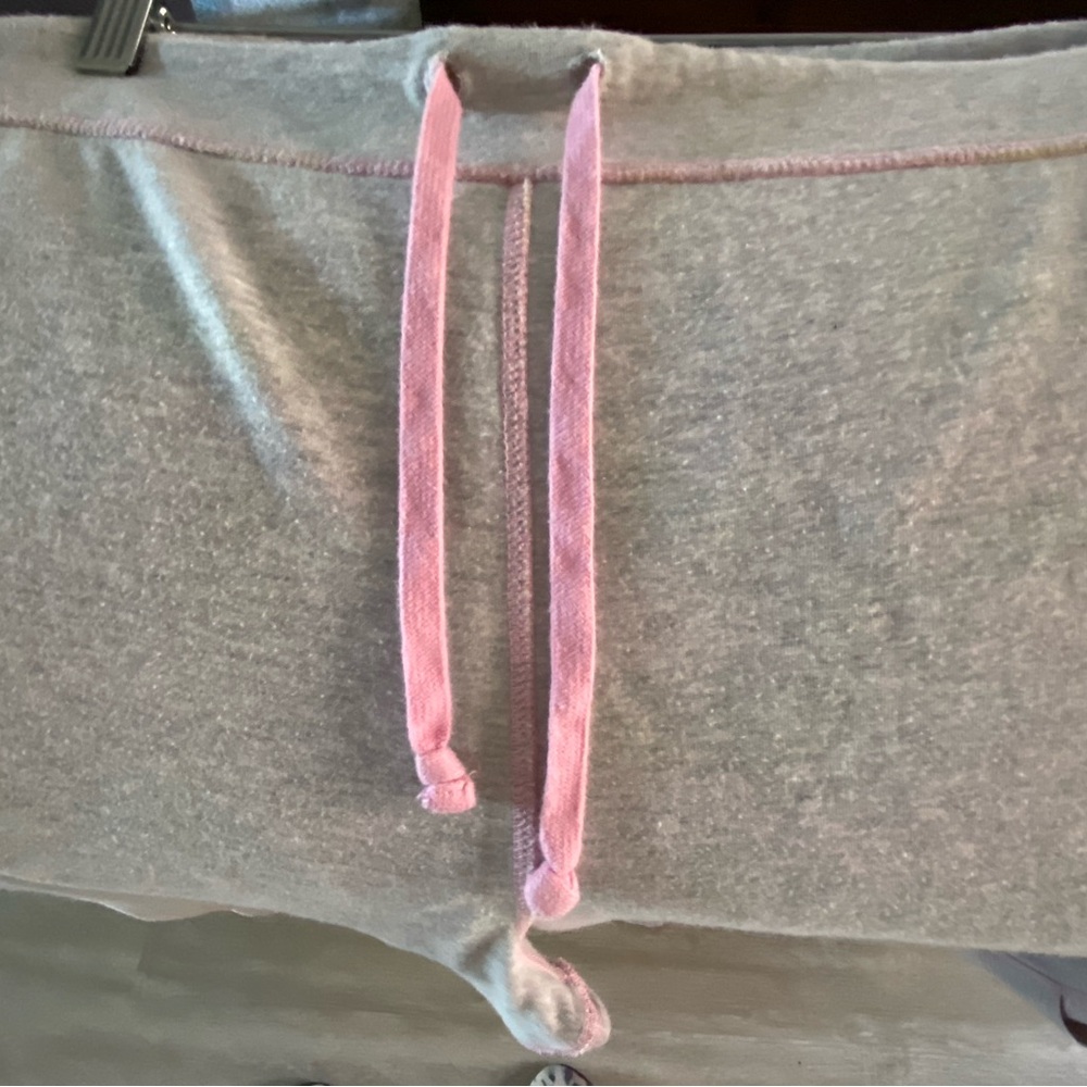 Gray Hoodie with Pink Drawstrings